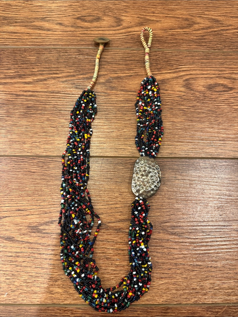 Chico's Black Multicolor Seed-Bead Twisted Necklace with Hammered Accent - Picture 7 of 7
